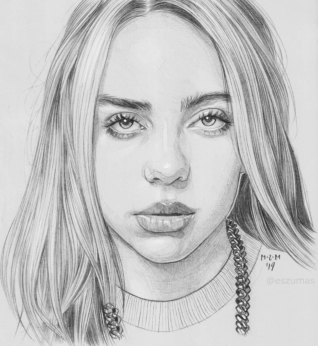 Pencil Drawing Billie Eilish By Matt Mas Full Image