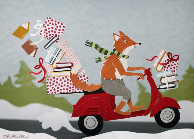 paper sculpture animal fox scooter