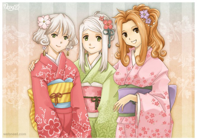 manga 3D e personaggi con il chimono