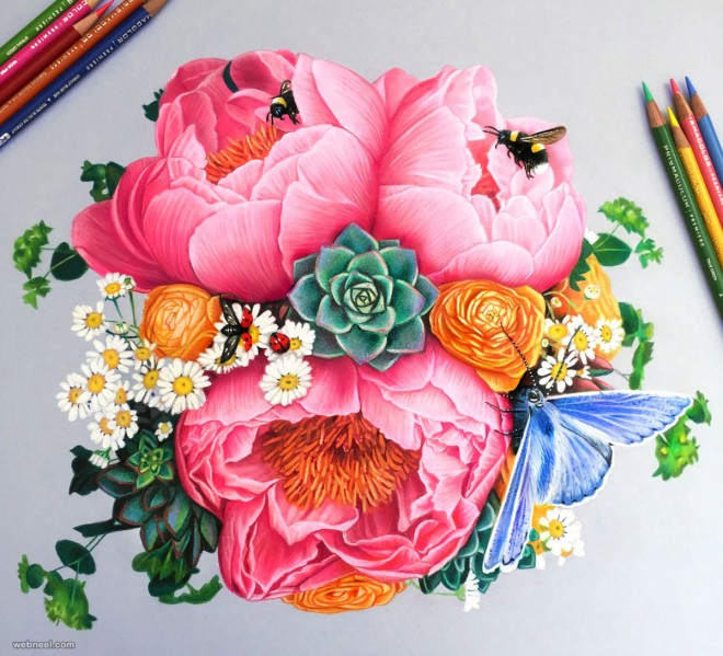 flowers color pencil drawing