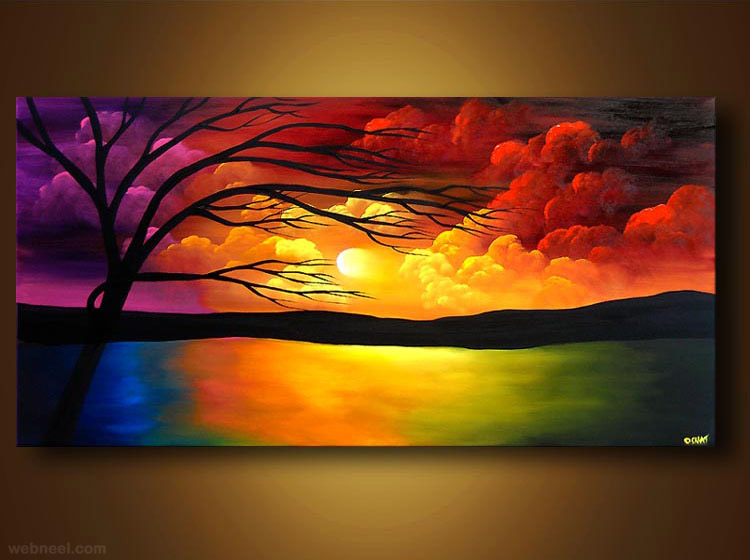 Artsy Sun And Moon Wallpaper Sunrise Paintings Sunset Moon Painting