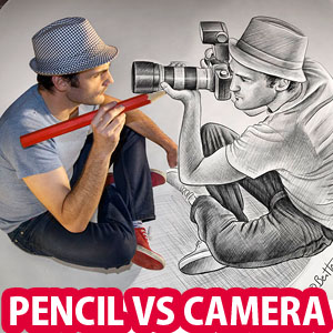 Pencil Drawing Vs Camera - 25 Creative Pencil Drawings by Ben Heine