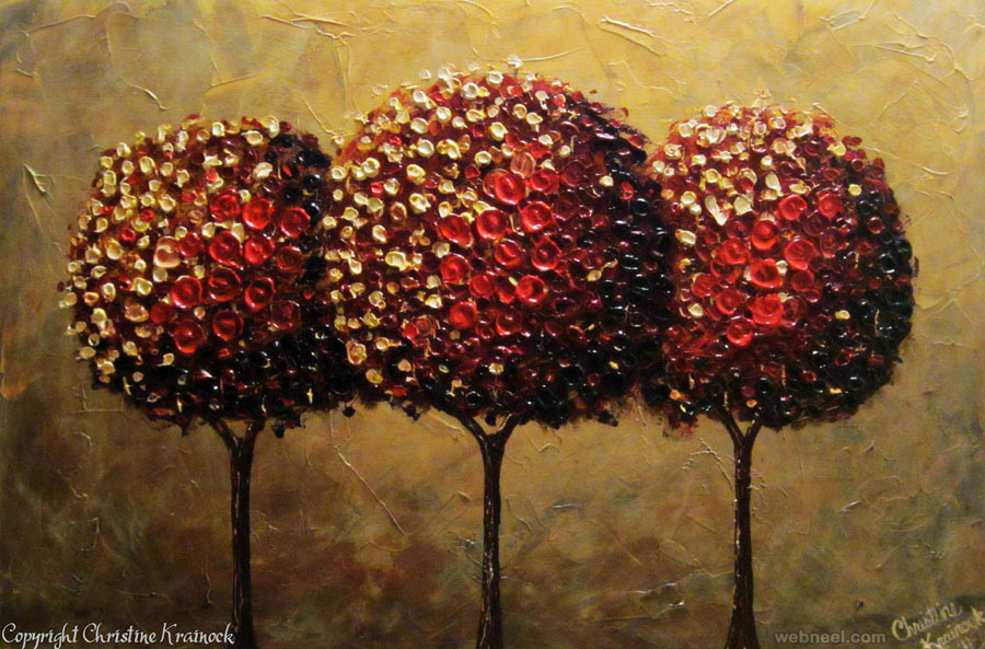 red tree lollipop palette knife paintings