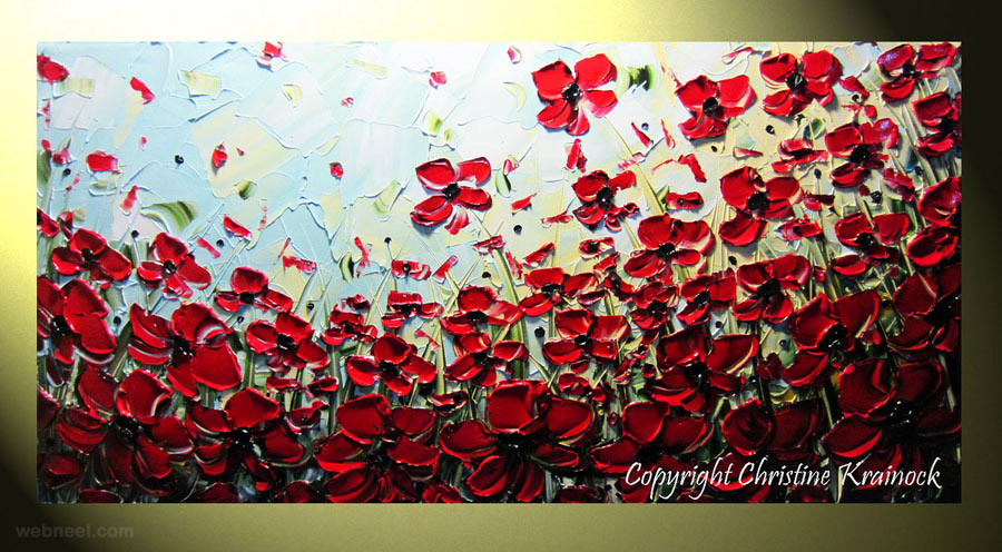 red poppies palette knife paintings