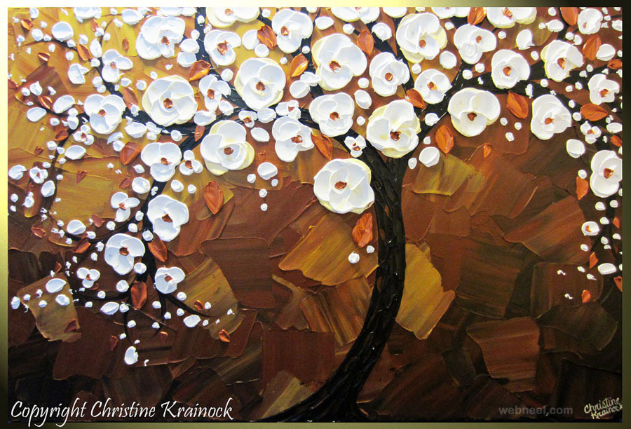 cherry tree modern palette knife paintings