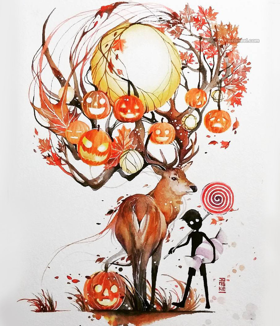halloween watercolor painting by luqmanreza