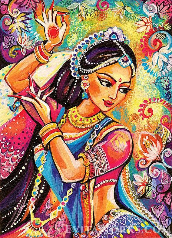 indian paintings dancer woman by evitaworks