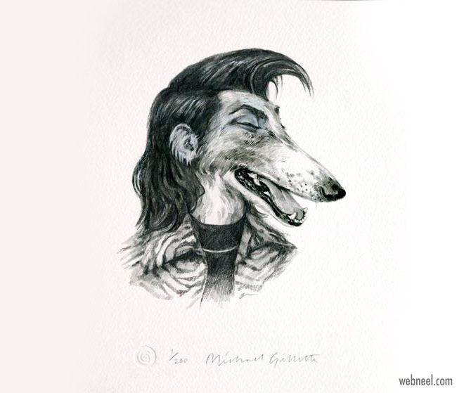 pencil drawing dog bryan ferry funny by michaelgillete