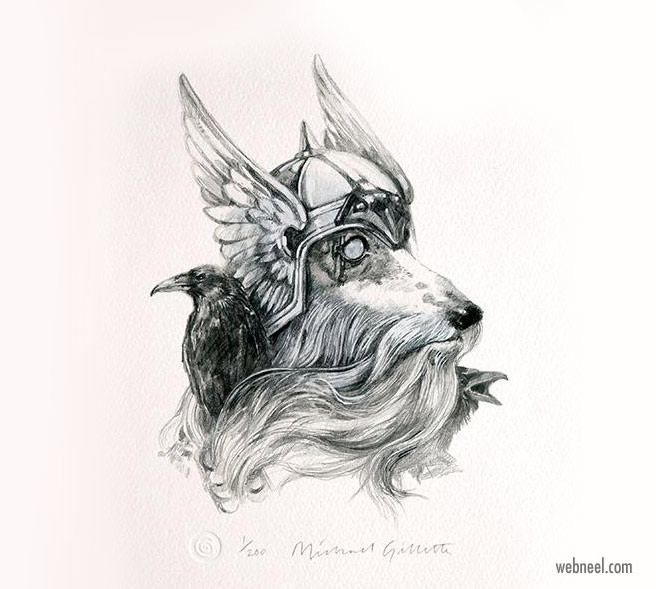 pencil drawing dog odin funny by michaelgillette