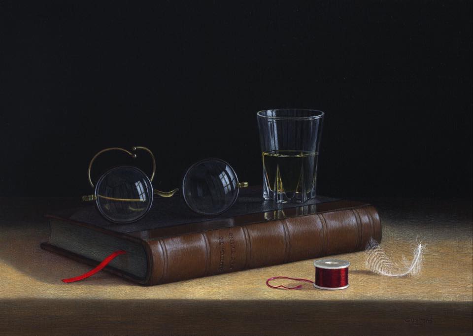 acrylic still life painting feather by tim gustard
