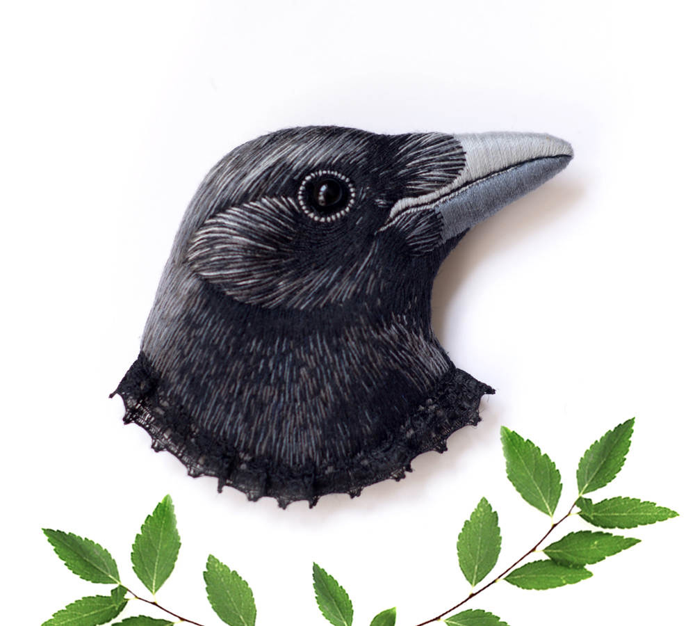 embroidery art crow by paulina bartnik