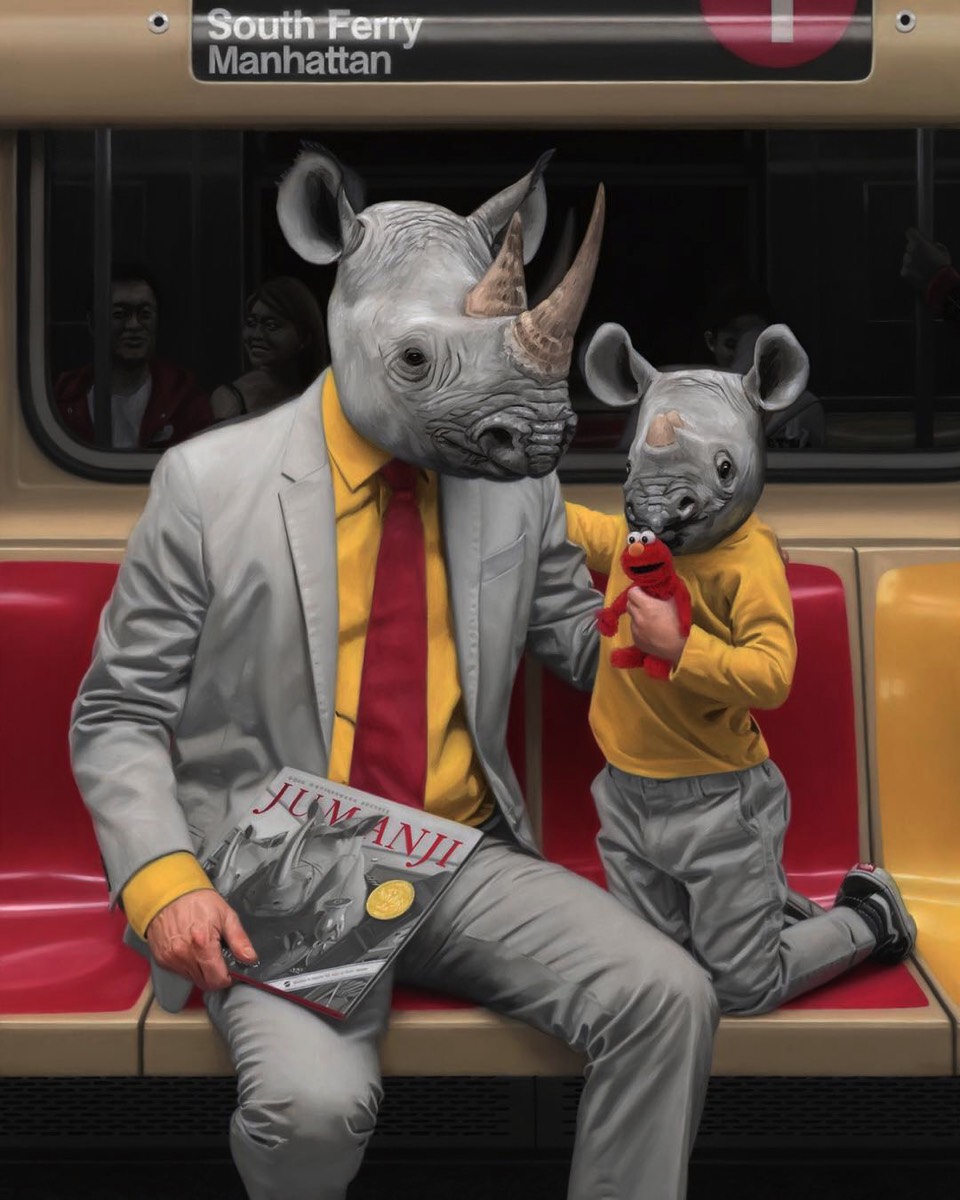 funny oil painting rhino