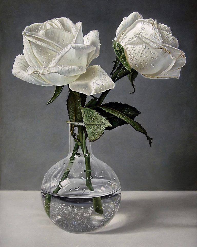 oil painting vas white flowers