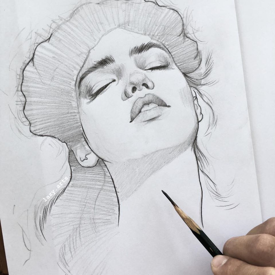 pencil drawing sleepy girl by florian erb