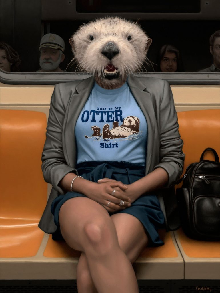 funny oil painting otter by matthew grabelsky