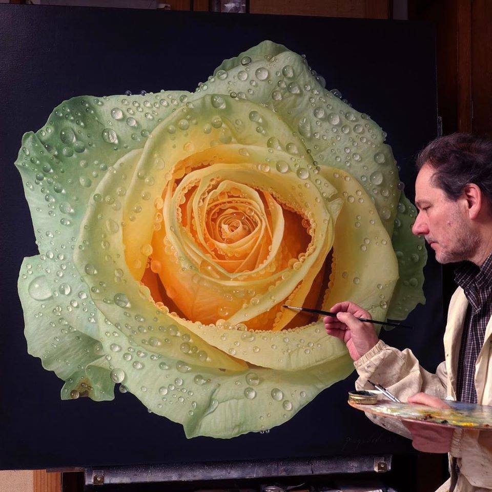 oil painting beige rose by gioacchino passini