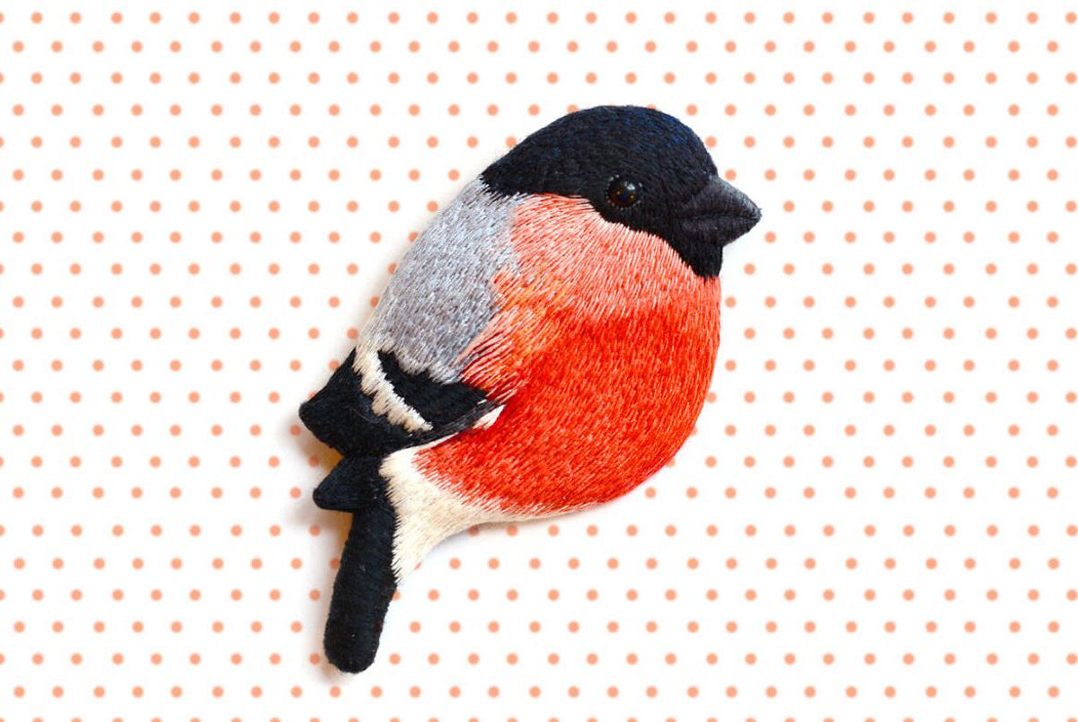 embroidery art sparrow by paulina bartnik