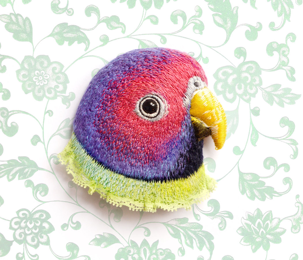 embroidery art purple bird by paulina bartnik