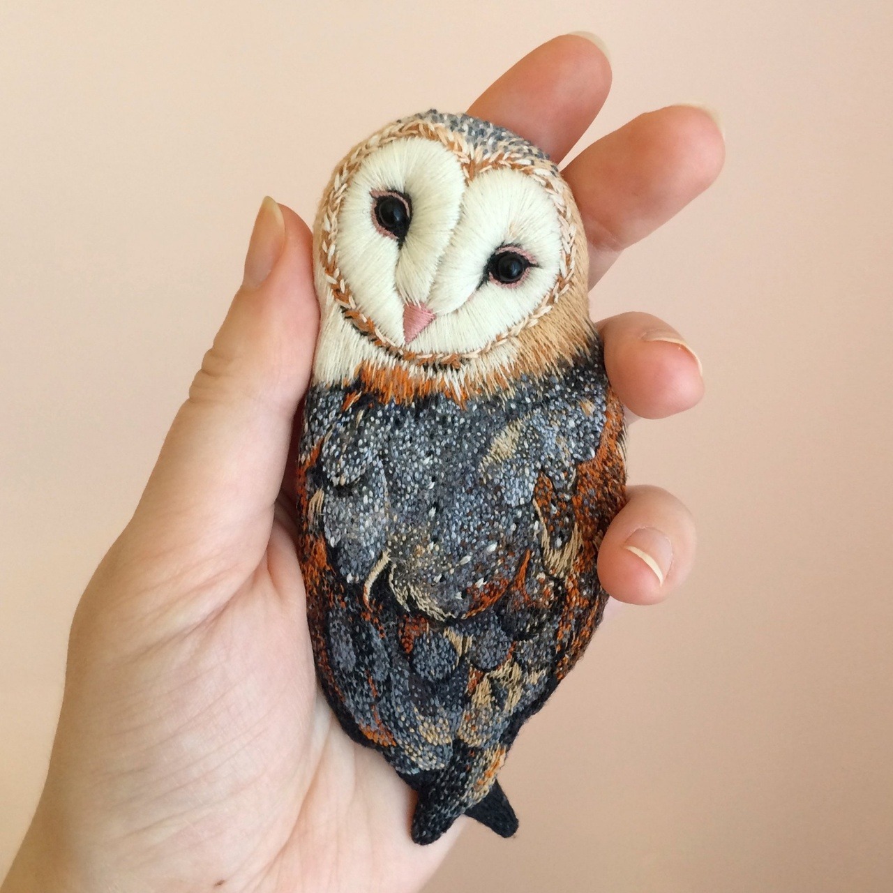 embroidery art little owl by paulina bartnik