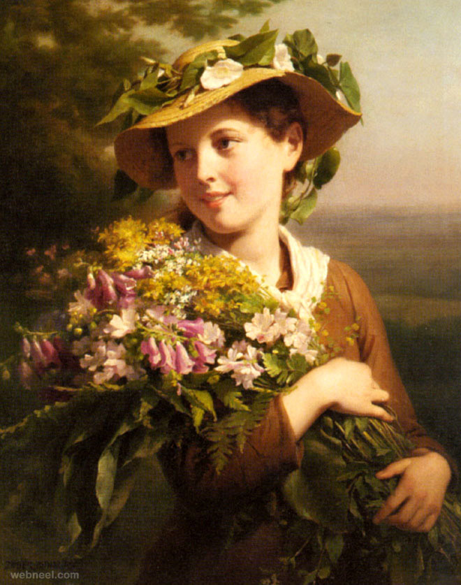 girl oil painting bouquet