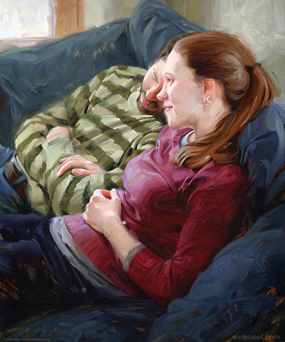 young couple oil painting