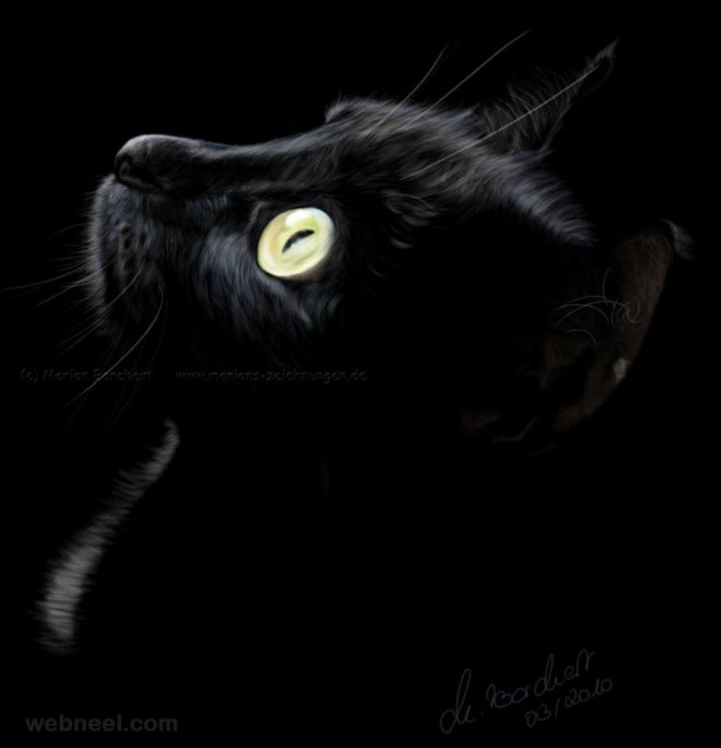 black cat painting by kurochan mimi
