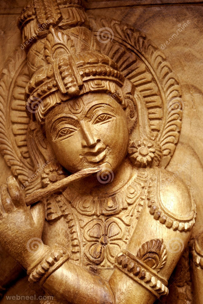 wood carving krishna god