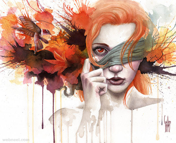 watercolor painting face by guillembe