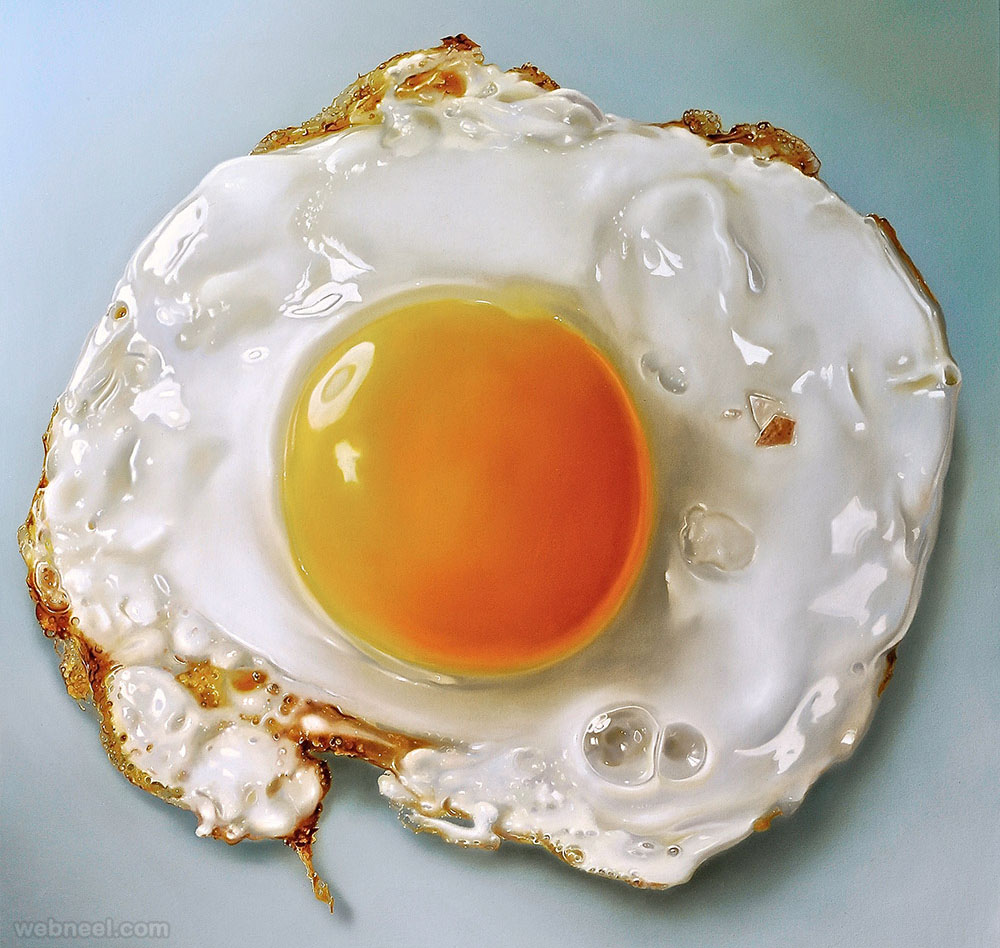 fried egg realistic oil paintings by tjalf sparnaay