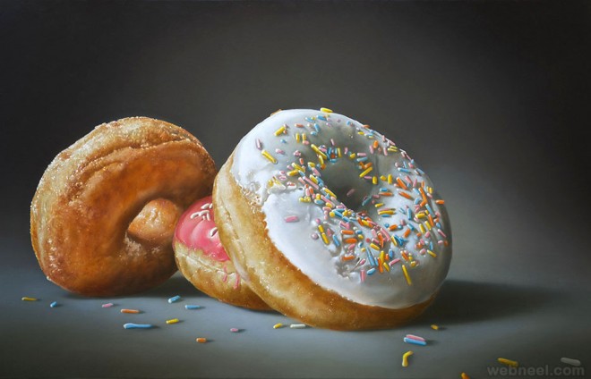 donuts realistic oil paintings by tjalf sparnaay
