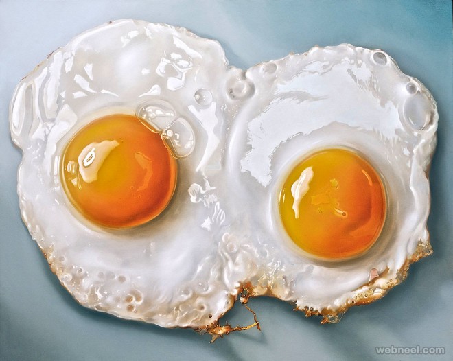 fried egg realistic oil paintings by tjalf sparnaay