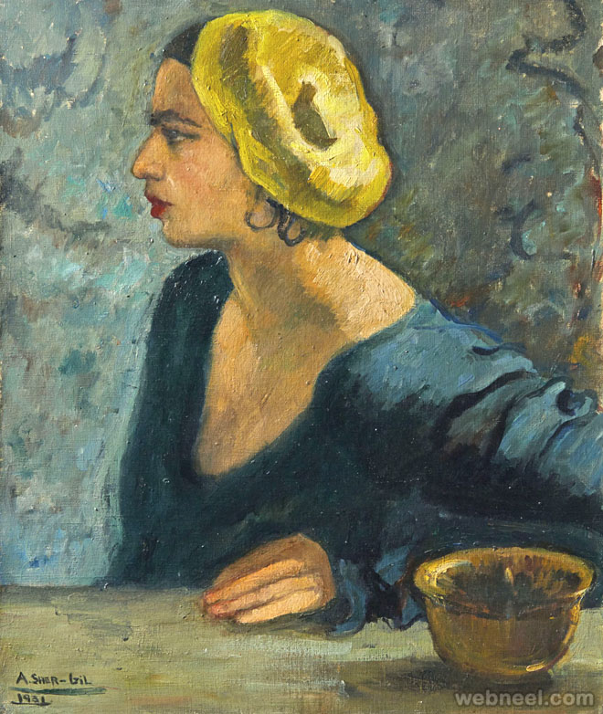 blue woman painting by amrita shergil