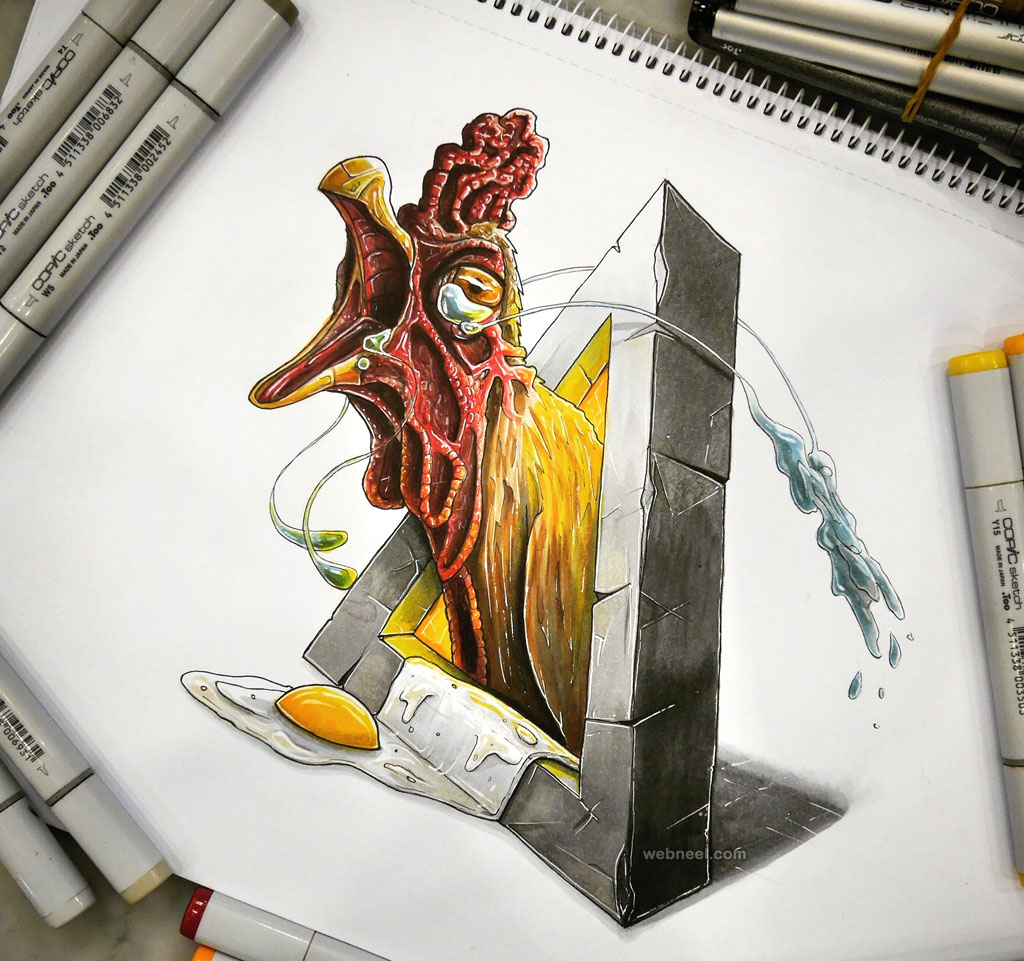 hen creative drawing by tino valentin hopic