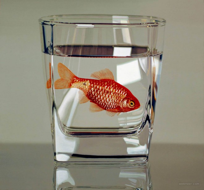 fish in glass hyper realistic painting by young sung kim