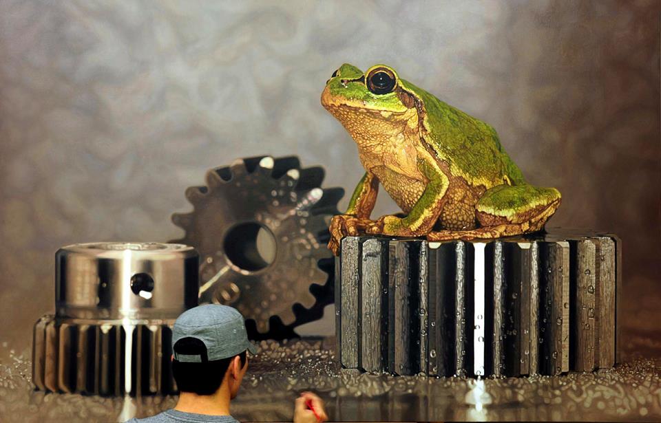 hyper realistic paintings frog by young sung kim