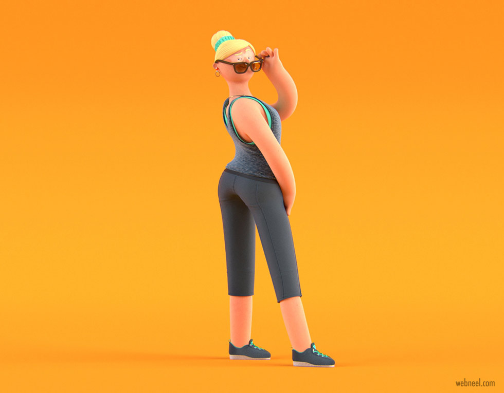 funny 3d character design model woman by elijah akouri