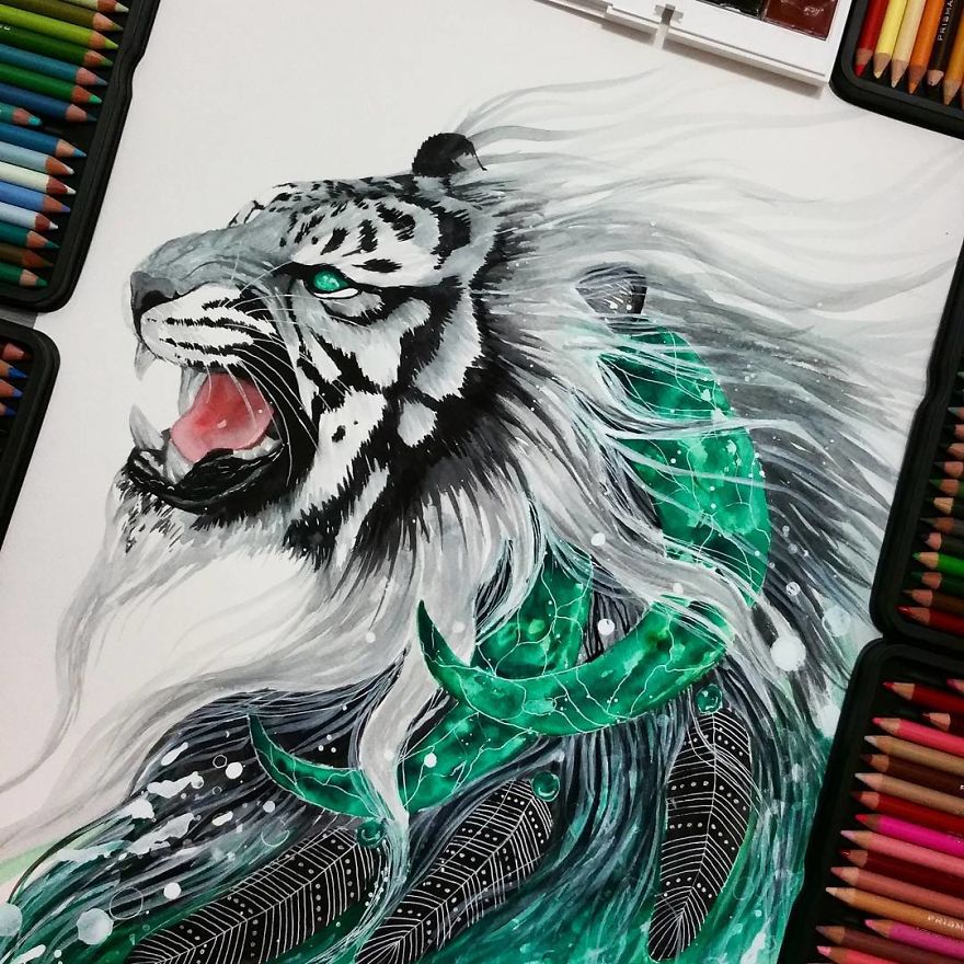 watercolor paintings whitetiger