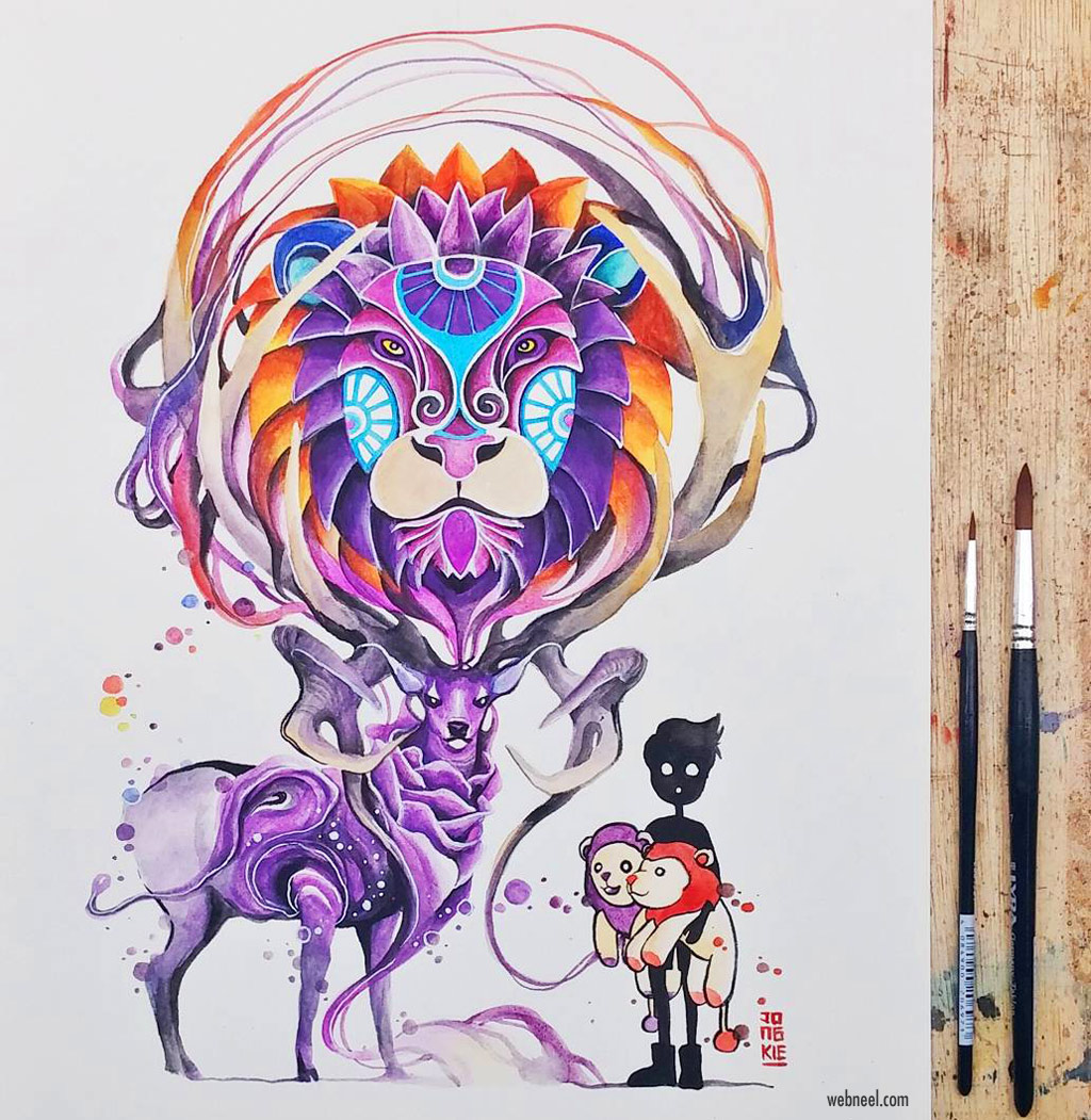 watercolor painting animal by huayllacabrera