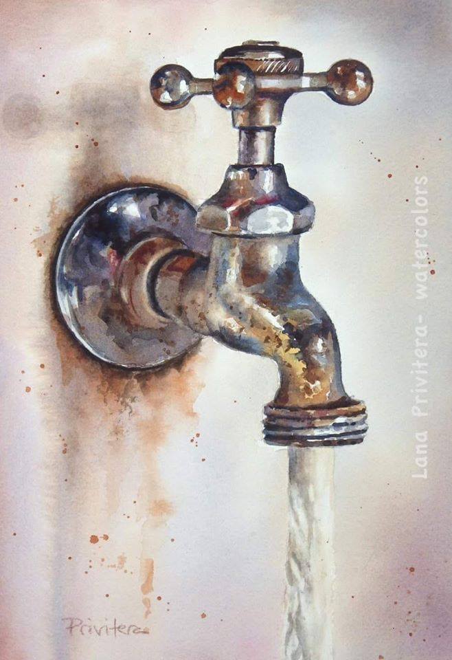 still life watercolor painting tap