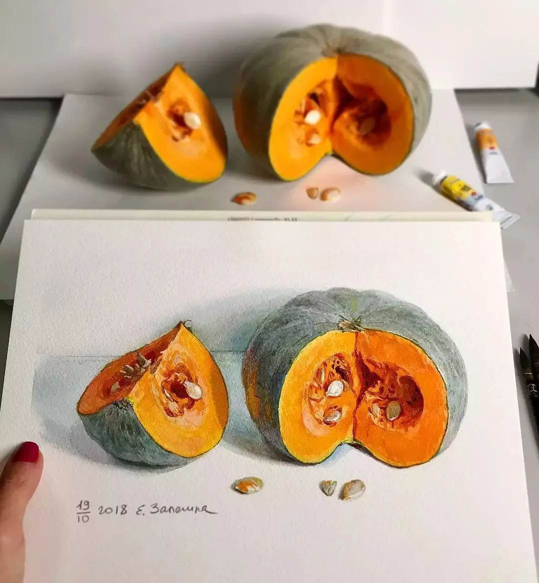 hyper realistic painting pumpkin by lizalegina