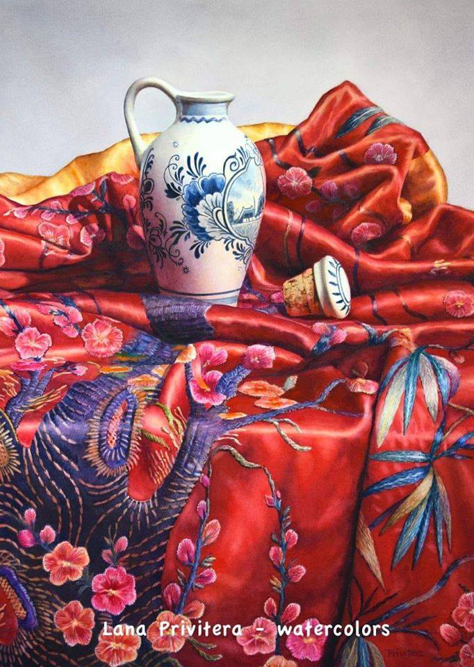 still life watercolor painting vase by lana matich privitera