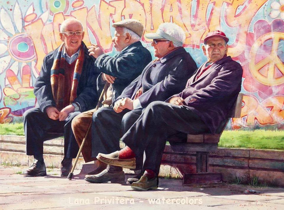 watercolor painting friends by lana matich privitera