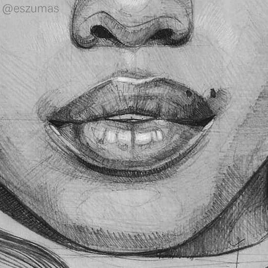 portrait pencil drawing lips
