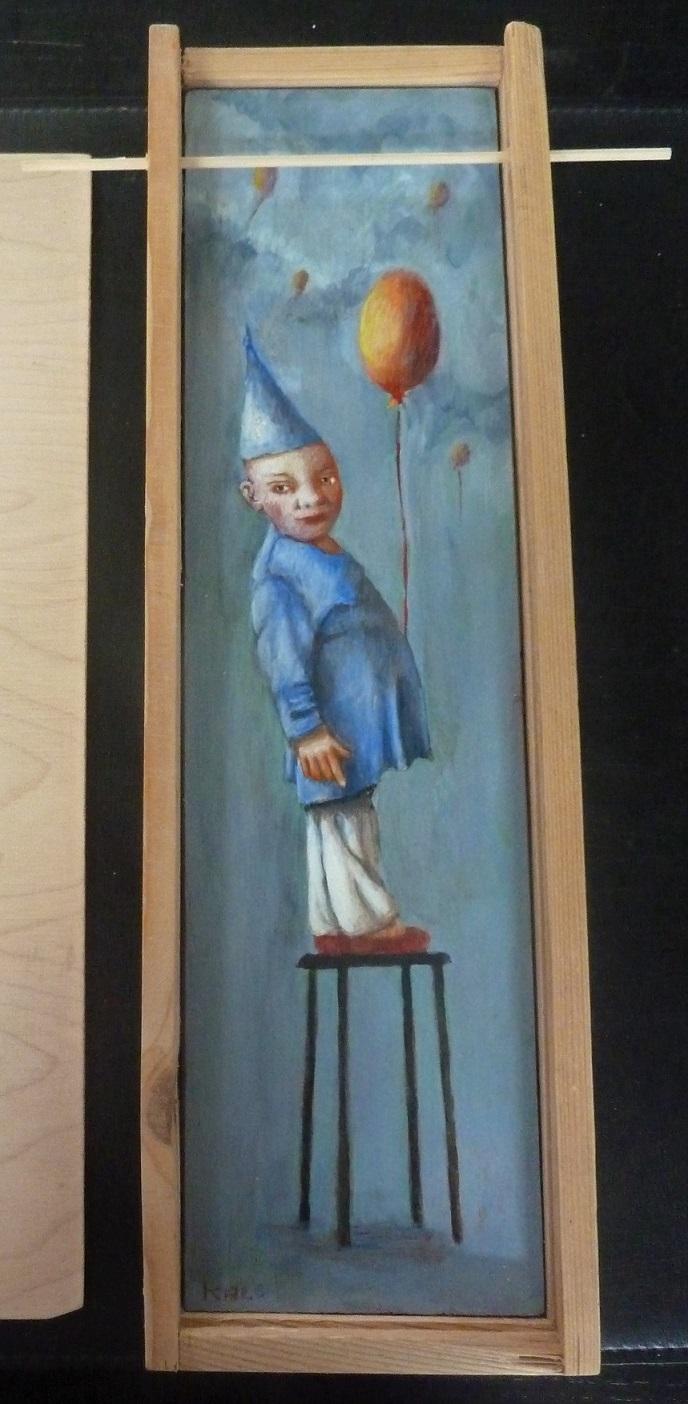 oil painting man with balloon