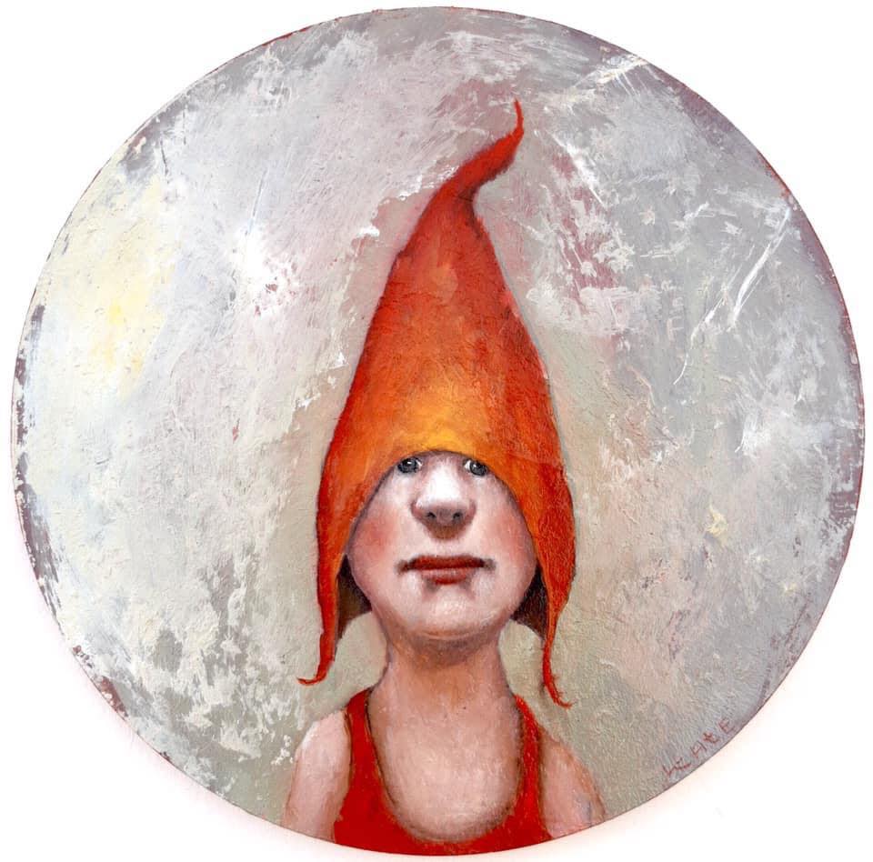 oil painting moon red hat