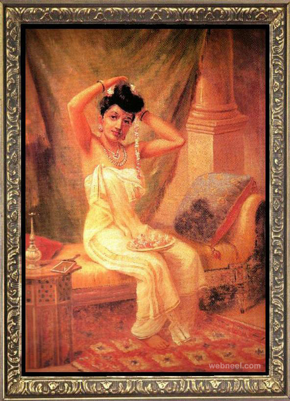 lady dressing ravi varma paintings