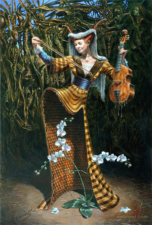 surreal painting by michael cheval
