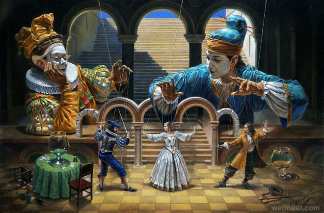 surreal painting by michael cheval