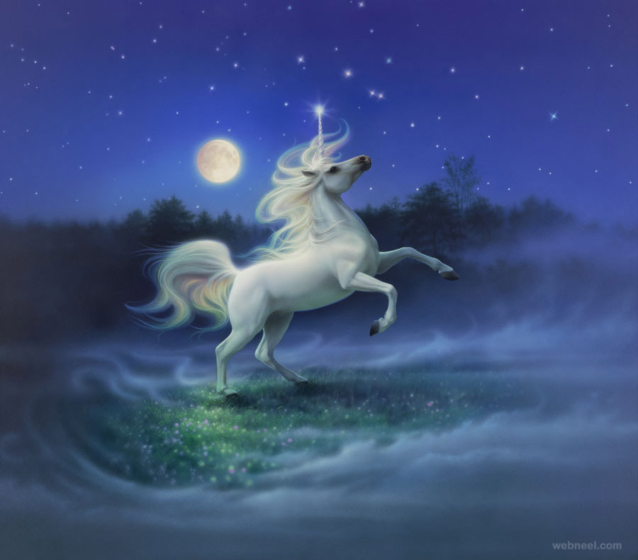 moon light unicorn fantasy artwork