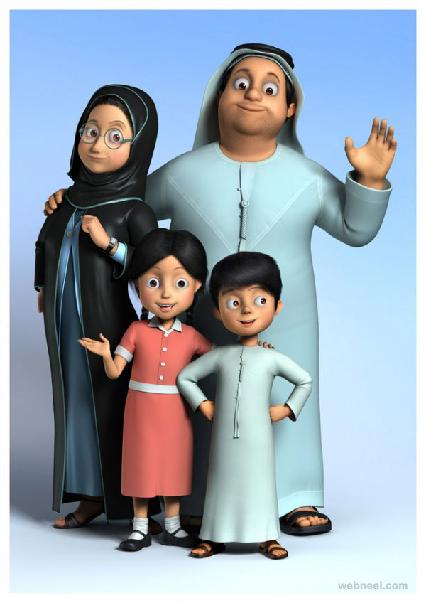 sheik family 3d cartoon character